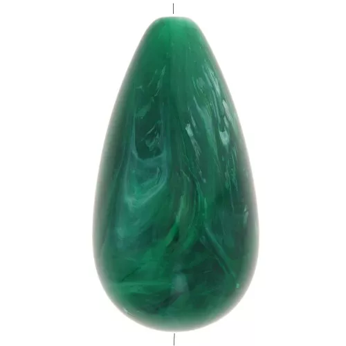 Perle poire en résine opaque 30x16 mm - Vert foncé marbré x1