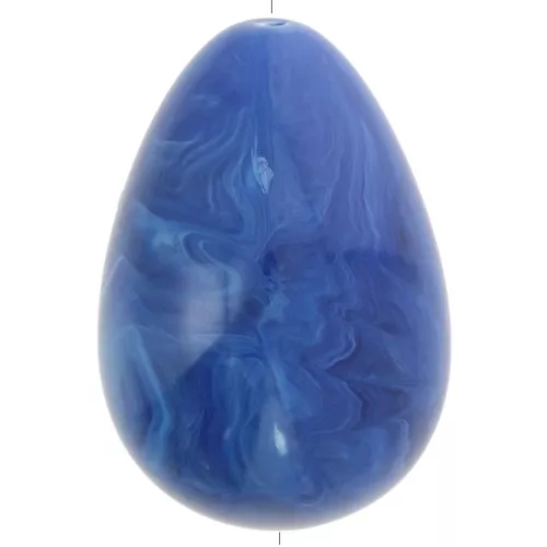 Perle poire en résine opaque 31x22 mm - Bleu royal marbré x1