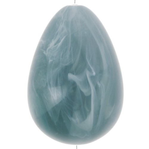 Perle poire en résine opaque 31x22 mm - Bleu gris marbré x1