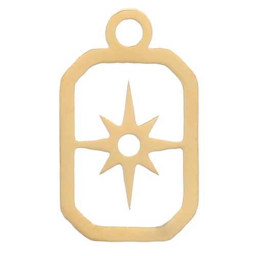 Breloques rectangle motif étoile du Nord 9.5x5.5 mm - Acier inox 316L Doré x4