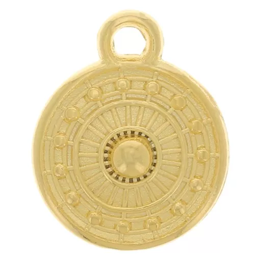 Mini breloque ronde ethnique 9 mm - Doré à l'or fin x1