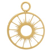 Serti pendentif - motif soleil - cabochon plat 10 mm - Acier inox 304 Doré x1