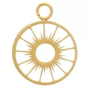 Serti pendentif - motif soleil - cabochon plat 10 mm - Acier inox 304 Doré x1
