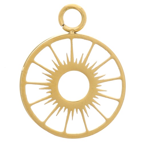 Serti pendentif - motif soleil - cabochon plat 10 mm - Acier inox 304 Doré x1