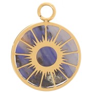 Serti pendentif - motif soleil - cabochon plat 10 mm - Acier inox 304 Doré x1