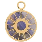 Serti pendentif - motif soleil - cabochon plat 10 mm - Acier inox 304 Doré x1