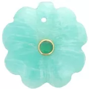 Pendentif trèfle 21 mm pierre gemme avec serti Doré Or fin - Amazonite - Onyx vert
