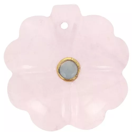 Pendentif trèfle 21 mm pierre gemme avec serti Doré Or fin Quartz Rose - Amazonite