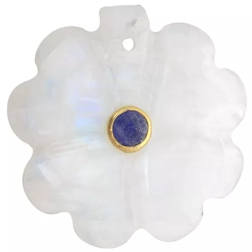 Pendentif trèfle 21mm pierre gemme et serti Doré Or fin Pierre de lune - Sodalite
