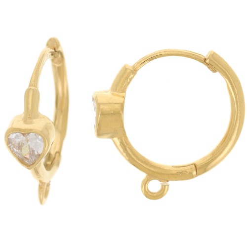 Créoles 16 mm - coeur en oxyde zirconium - anneau ouvert - Plaqué Or 3 microns x2