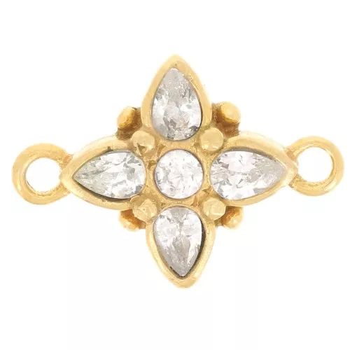 Intercalaire fleur 10x14 mm avec oxydes de Zirconium - Doré à l'or fin - Crystal
