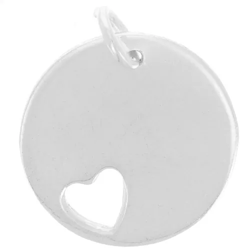 Breloque ronde médaille à graver 14 mm avec coeur évidé - Argent 925 x1