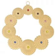 Pendentifs ronds évidés texturés 40 mm avec strass - Acier inoxydable 316L Doré x2