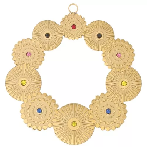 Pendentifs ronds évidés texturés 40 mm avec strass - Acier inoxydable 316L Doré x2