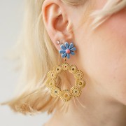 Pendentifs ronds évidés texturés 40 mm avec strass - Acier inoxydable 316L Doré x2