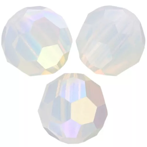 Perles rondes facettées Preciosa - Round Bead 6 mm - White Opal AB x6