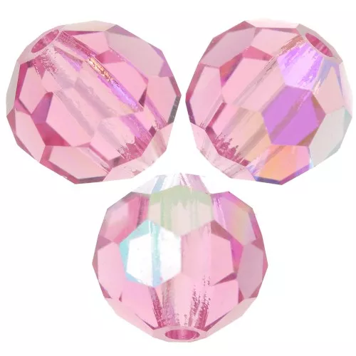 Perles rondes facettées Preciosa - Round Bead 6 mm - Rose AB x6