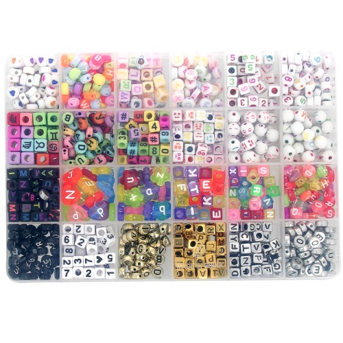 Coffret de 1020 perles lettres alphabet pour bracelets d'amitié - Multicolore