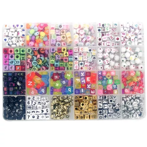 Coffret de 1020 perles lettres alphabet pour bracelets d'amitié - Multicolore