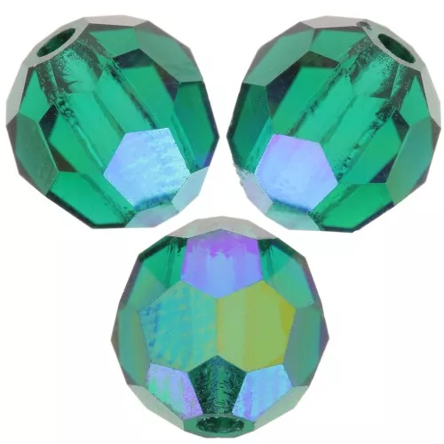 Perles rondes facettées Preciosa - Round Bead 6 mm - Emerald AB x6