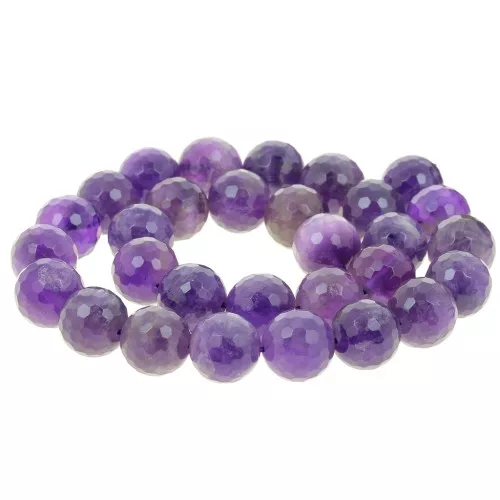 Perle Ronde facettée 12 mm en pierre gemme - Amethyste x1