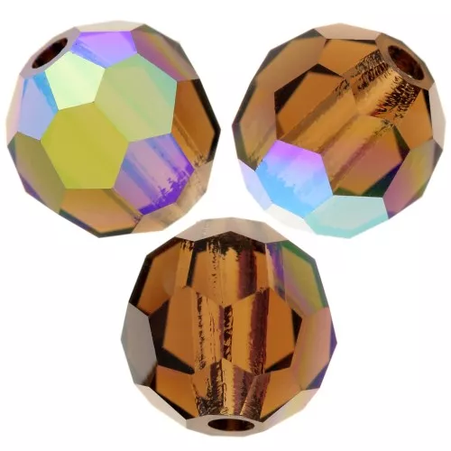 Perles rondes facettées Preciosa - Round Bead 6 mm - Smoked Topaz AB x6