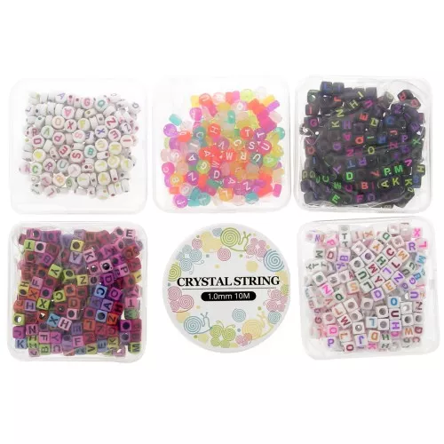 Kit de 1000 perles lettres alphabet pour bracelets d'amitié - Multicolore