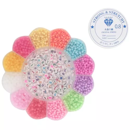 Kit de 2650 perles lettres 7 mm & perles rondes pour bracelets amitié -Multicolore