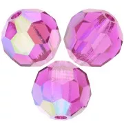 Perles rondes facettées Preciosa - Round Bead 6 mm - Fuchsia AB x6