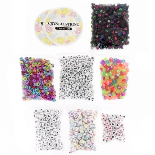 Kit de 1900 perles lettres alphabet 7 mm pour bracelets d'amitié - Multicolore