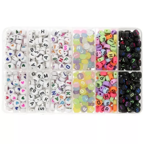Perles Alphabet Noires 1500 Pcs – Lettres Blanches Pour Bracelet Amitié
