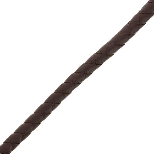 Cordon cuir tressé 8 mm - Marron x 50 cm