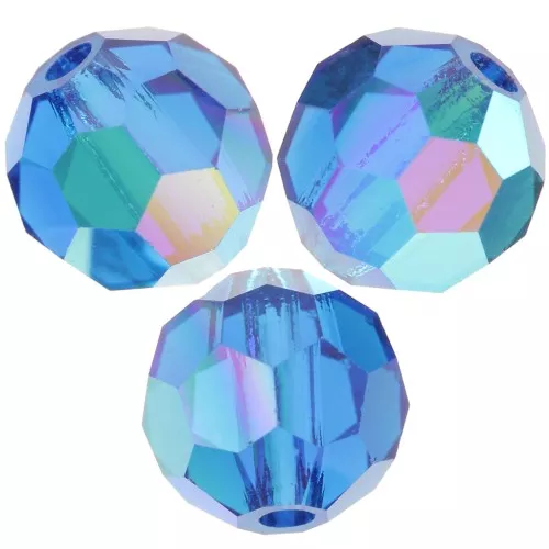 Perles rondes facettées Preciosa - Round Bead 6 mm - Capri Blue AB x6