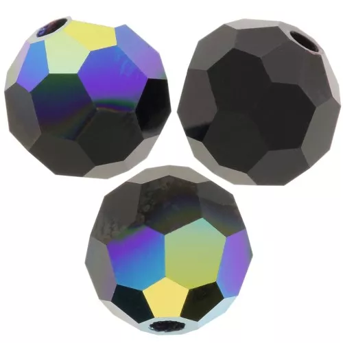 Perles rondes facettées Preciosa - Round Bead 6 mm - Jet AB x6