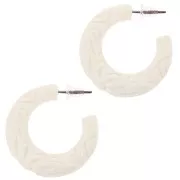 Créoles larges en résine 30 mm - fleur gravée - Ecru x2