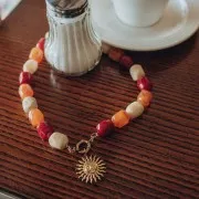 Perle baroque irrégulière en résine opaque 19x15 mm - Rouge foncé marbré x1