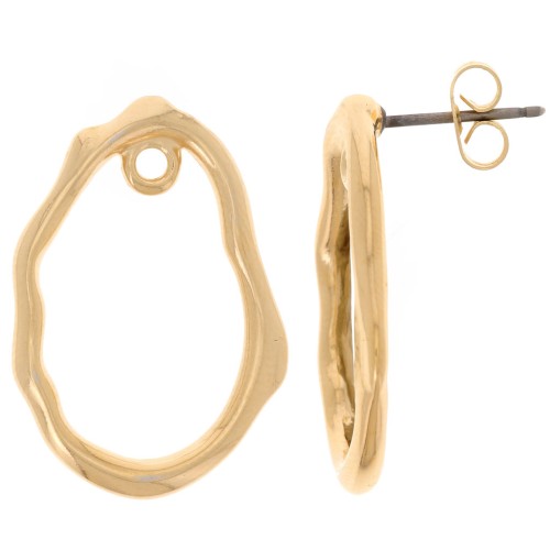 Clous d'oreilles gouttes irréguliers martelés 24x17 mm - Doré à l'or fin x2