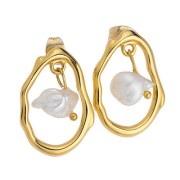 Clous d'oreilles gouttes irréguliers martelés 24x17 mm - Doré à l'or fin x2