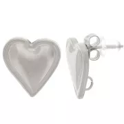 Clous d'oreilles coeurs bombés 14x14 mm - anneau ouvert - Acier inox 304L x2