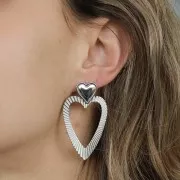 Clous d'oreilles coeurs bombés 14x14 mm - anneau ouvert - Acier inox 304L x2