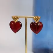 Clous d'oreilles coeurs bombés 14x14 mm - anneau ouvert - Acier inox 304L x2