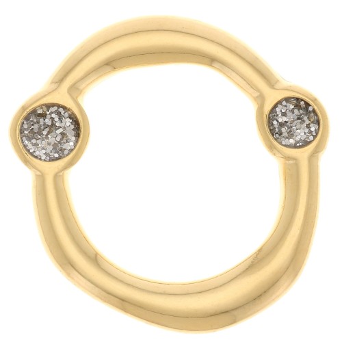 Intercalaire rond irrégulier 19mm & résine époxy - Doré à l'or fin - Gris pailleté