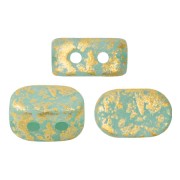 Perles en verre Lipsi® par Puca® 4x6 mm - Blue Green Opal Mat Gold Splash x10g|raw }}