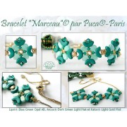 Perles en verre Lipsi® par Puca® 4x6 mm - Blue Green Opal Mat Gold Splash x10g
