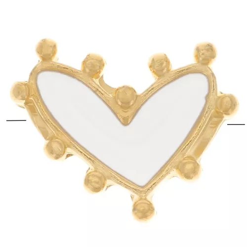Perle coeur 12.5x10 mm avec résine époxy - Doré à l'or fin - Blanc x1