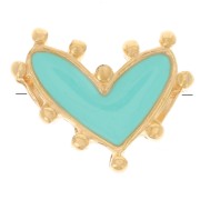 Perle coeur 12.5x10 mm avec résine époxy - Doré à l'or fin - Turquoise x1