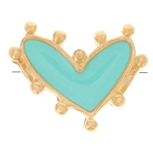 Perle coeur 12.5x10 mm avec résine époxy - Doré à l'or fin - Turquoise x1