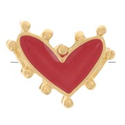 Perle coeur 12.5x10 mm avec résine époxy - Doré à l'or fin - Rouge x1