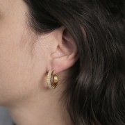 Créoles ouverte 21 mm avec oxydes de zirconium - Acier inox 316L Doré - Crystal x2