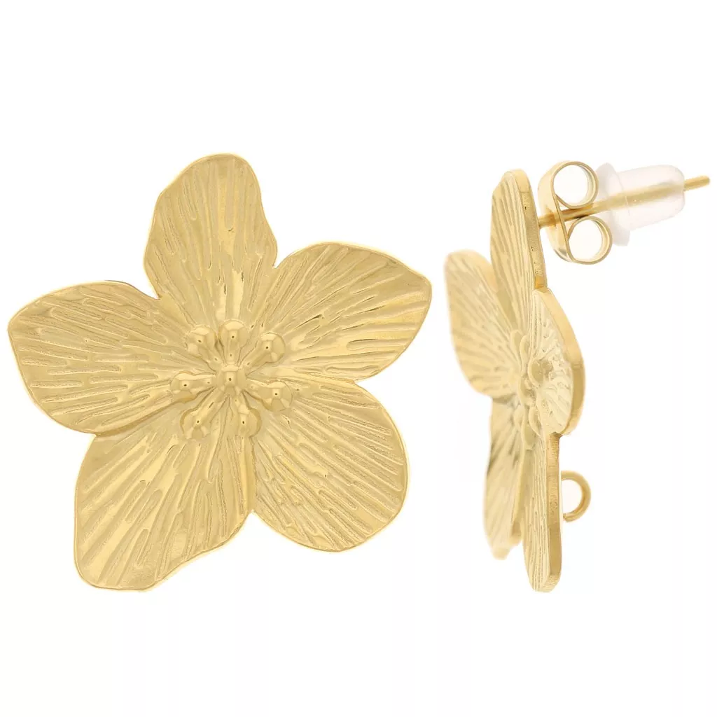 Boucles D'oreilles Fleurs De Cerisier En Or 18 Carats Et Zirconium - Pendantes Dormeuses - Occasion